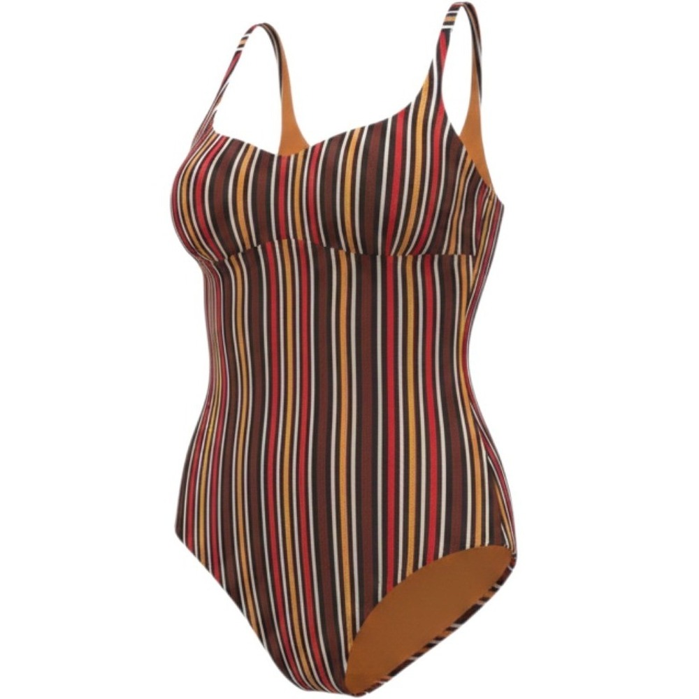 Jets Australia Women Multi Color Striped One Piece Swimsuit Orange Red Size 10
